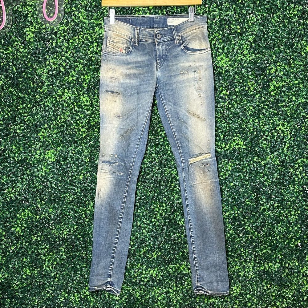 Diesel Grupee Distressed Thrashed Low Rise Skinny Denim Jeans Sz 27